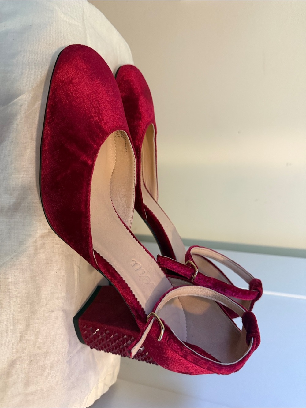 J. Crew Burgundy Velvet Block Heel Slingbacks